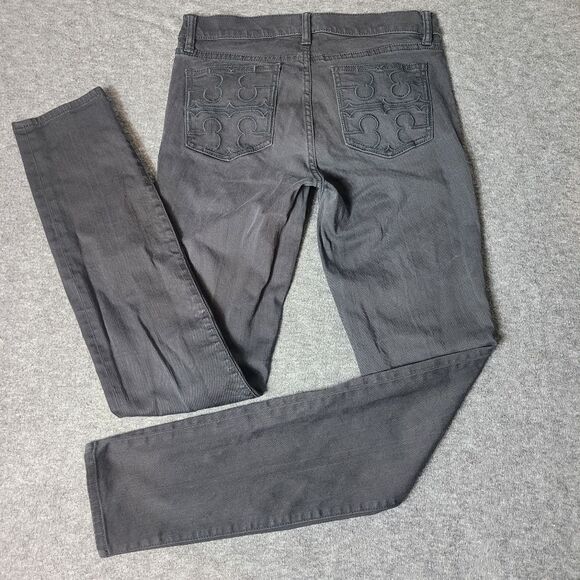 Tory Burch Super Skinny Womens Black Jeans Size 29 Embroidered Logo Packet - Picture 3 of 15
